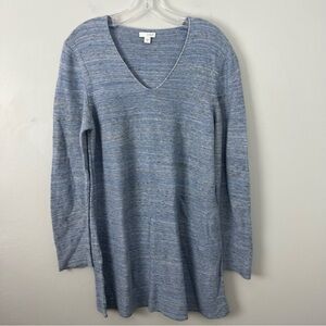 J. Jill Purejill Heathered Blue V-Neck Linen Blend Tunic Sweater